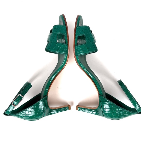 HERMES Joy 70 Special Order Green Shiny Mississippiensis Alligator Sandals 37 - Picture 11 of 13